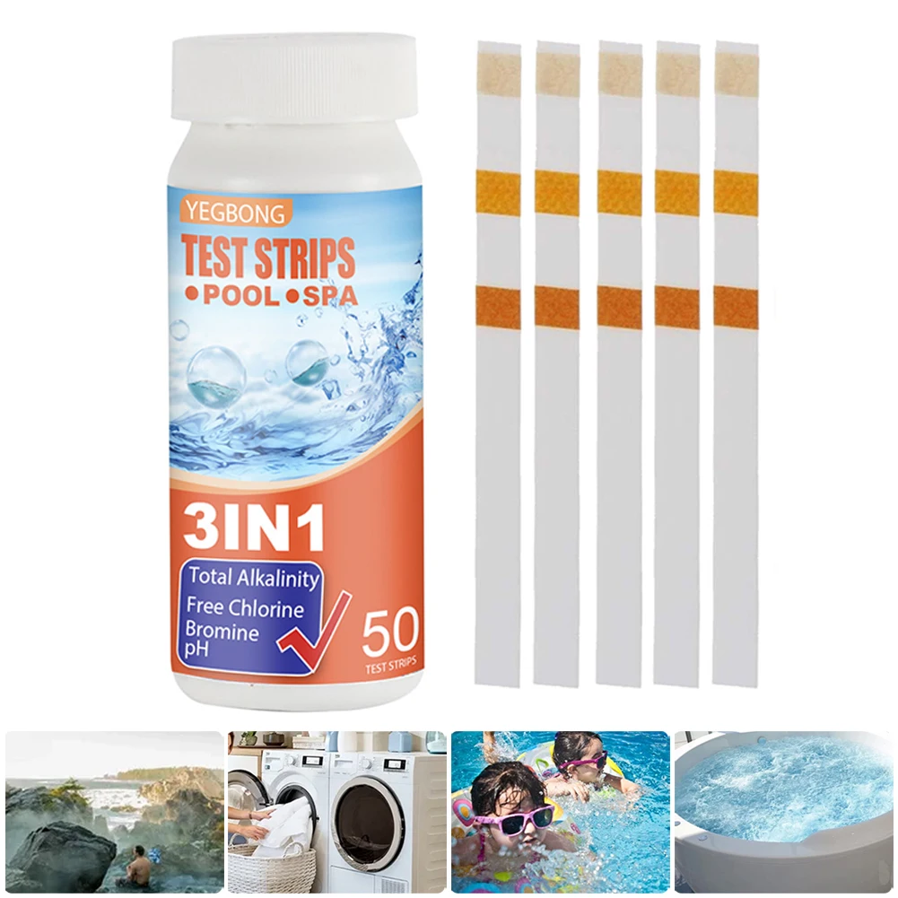 

50PCS 3 In 1 Pool Spa Hot Tub Water Test Strips For Swimming Pool Chlorine, Fish Tank Pool PH For Checking Water Quality