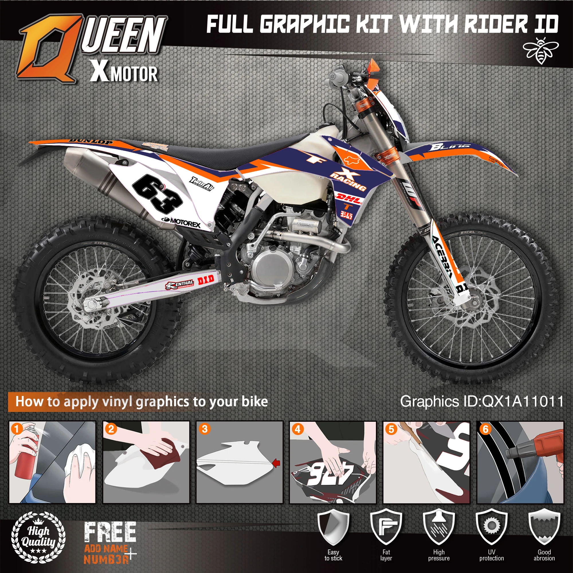 QUEEN X MOTOR Custom Team графические наклейки Набор наклеек для KTM 2011 2012 SX SXF 2013 EXC Φ 011 |