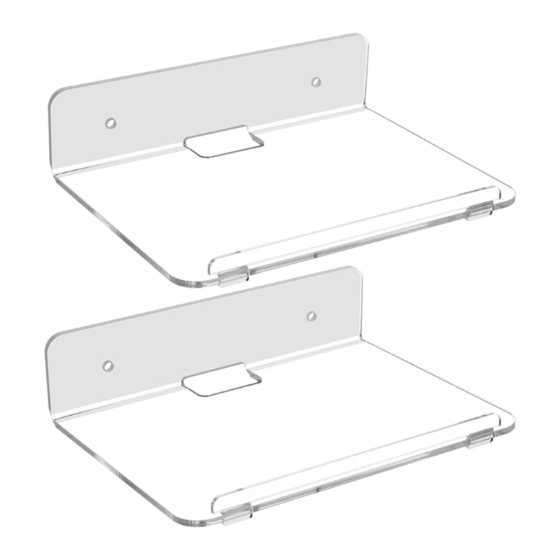 

2 Pack Clear Floating Shelf Invisible Wall Mounted Stand with Cord Hole Small Display Holder for Speaker Action Figures W3JD