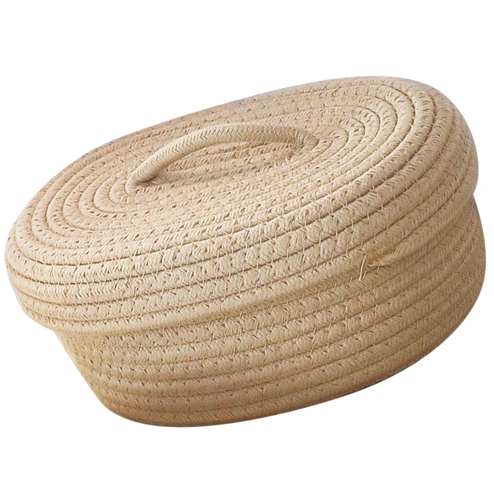 

Storage Baskets Lid Woven Sundries Organizer Rope Cotton Lids Decorative Hamper