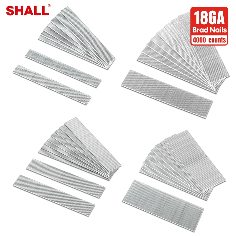 SHALL 4000-Count 18GA Nail Gun Nails Multi Sizes 18 Gauge Brad Nails Assortment for Pneumatic Electric Brand Nailer Gun