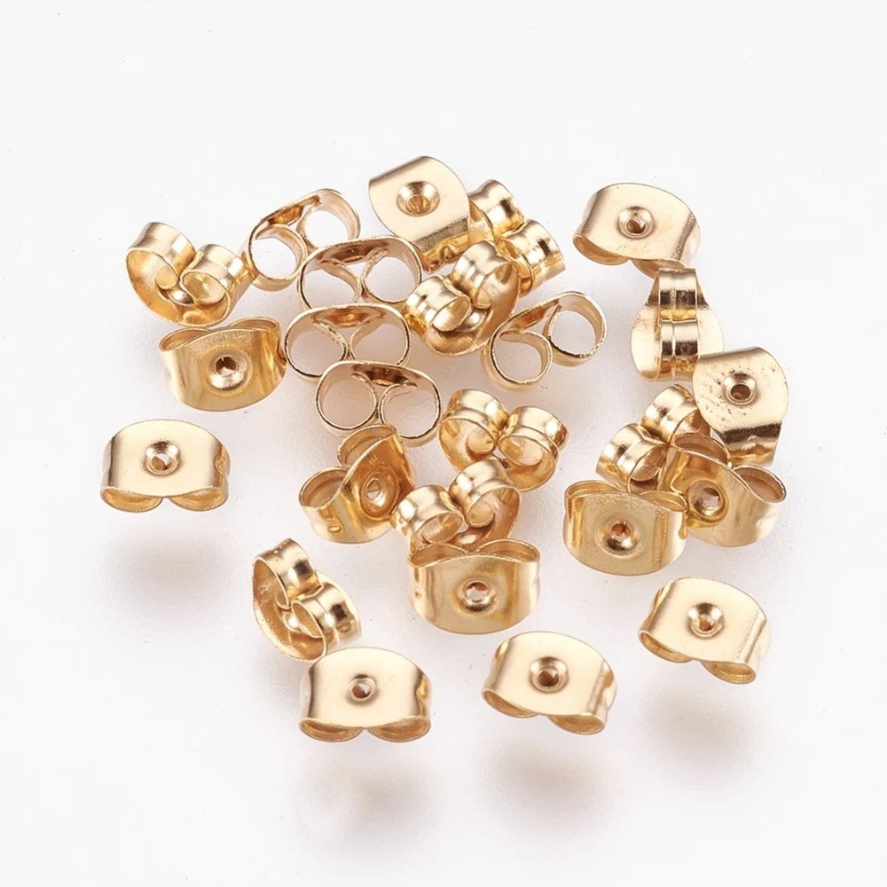 

100 Pcs 304 Stainless Steel Ear Nuts Ear Locking Earring Backs for Post Stud Earrings Golden 3x6x4mm Hole: 0.7mm