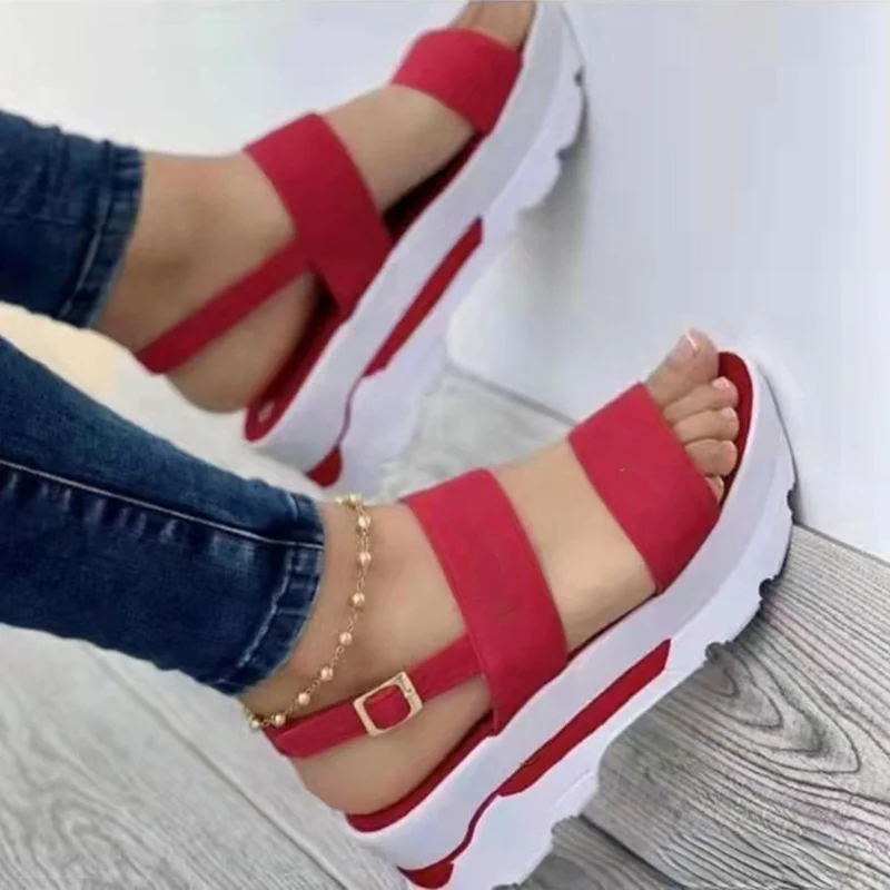 

Women's Platform Open Toe Sandals Summer Solid Color Ankle Buckle Strap Non Slip Shoes for Woman Casual Outdoor Ladies Sandalias