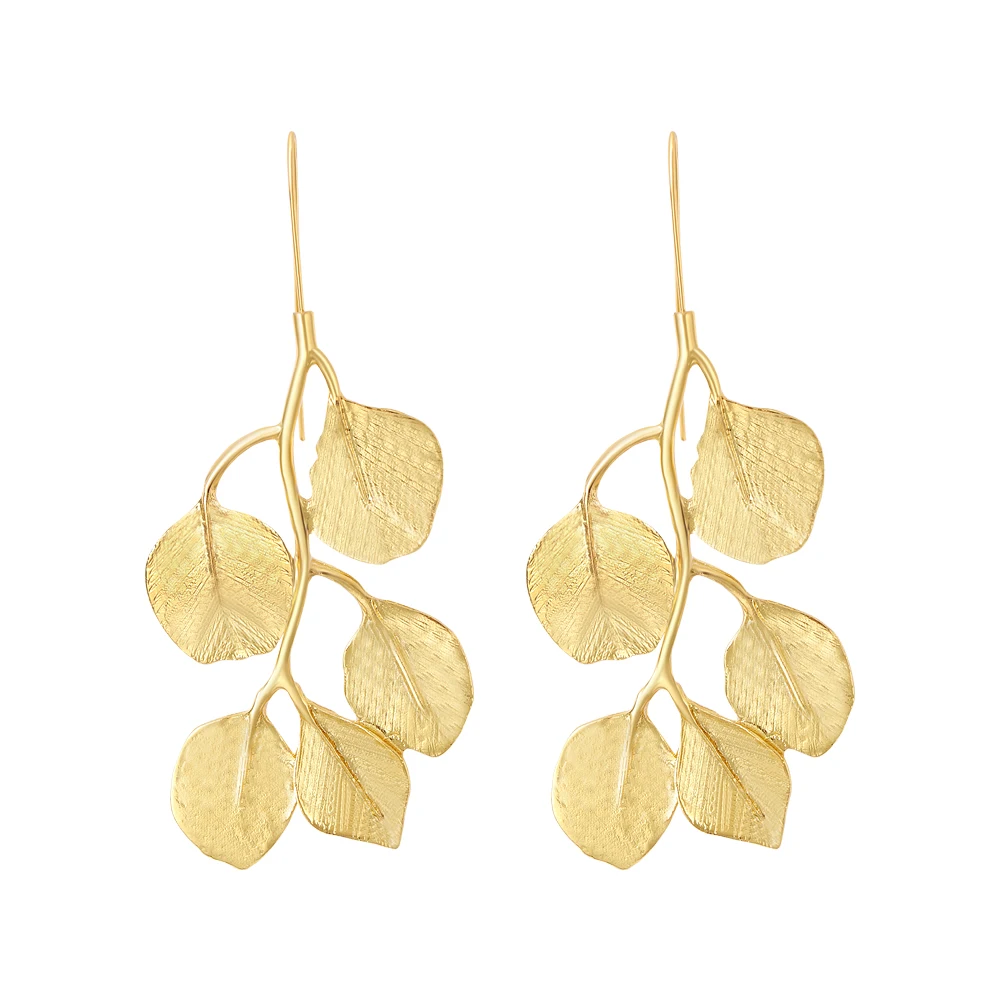 

JURAN Fashion Design Unique Metal Long Dangle Leaf Earrings for Women Statement Jewelry Hanging Earrings 2022 New Female Bijoux
