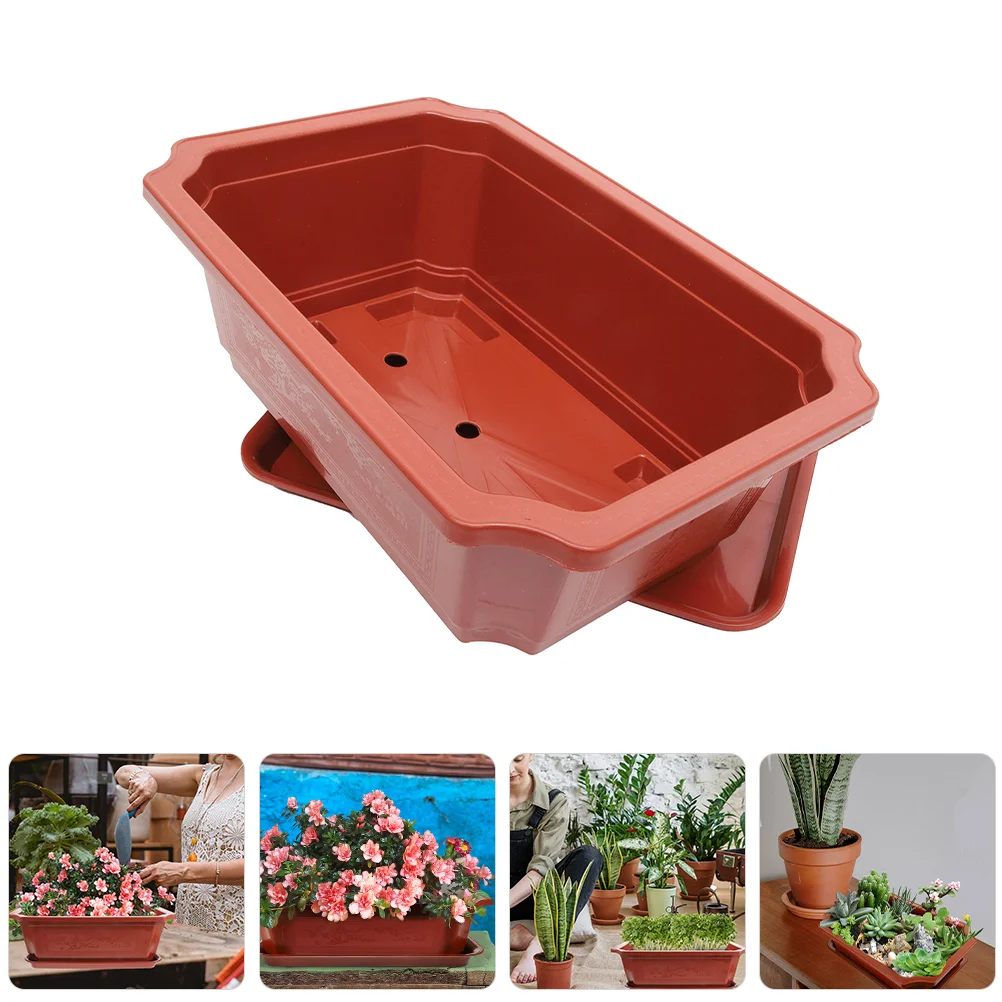 

1 Set of Large Bonsai Pots Rectangular Bonsai Training Pots with Trays Plants Flower Planter for Garden