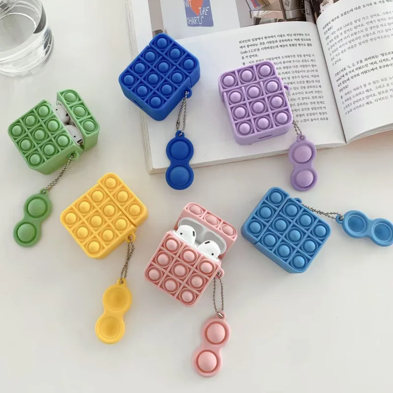 

3D Cute Reliver Stress Earphone Soft Cover For Air pods 3Case Fidget Toys Bubble Silicon Case for Apple Air pods 1 2 pro