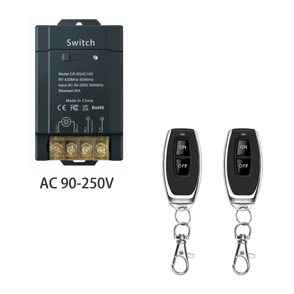 

RF433 Wireless Remote Control Switch DIY Device High Power 30A Wide Voltage AC 90-250V Widely Used