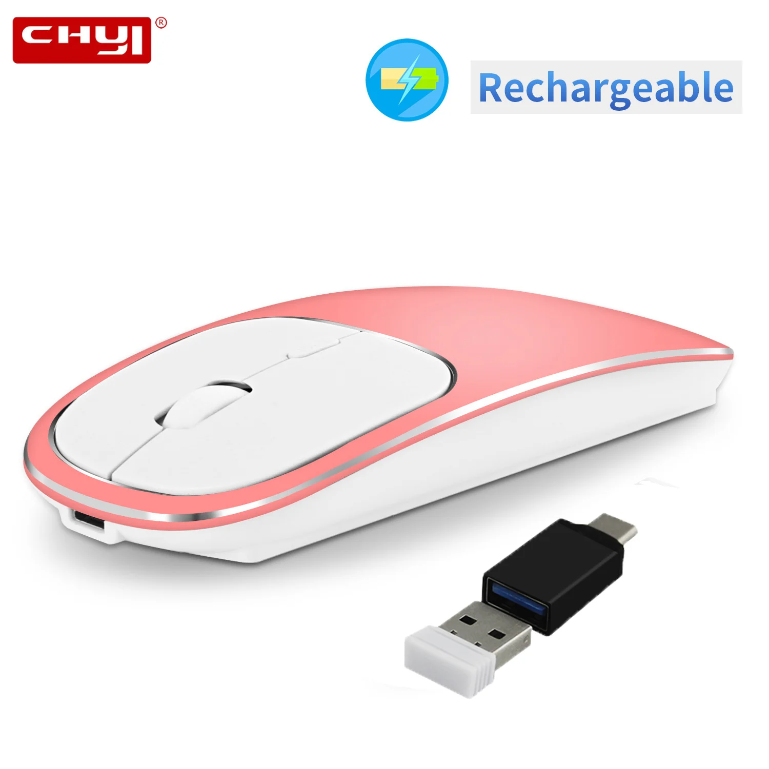 

Rechargeable Wireless Mouse Optical 2.4Ghz Ultra-thin Mause Noiseless Gamer Ergonomic Mice with TypeC Adapter For Laptop Macbook