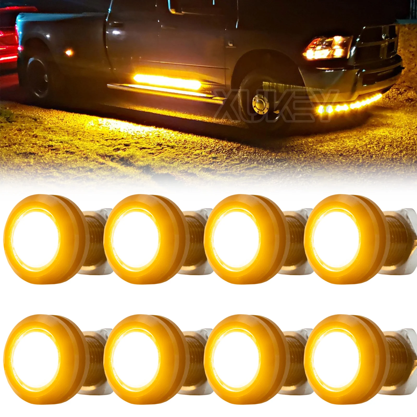 8PCS 12V Front Grille Amber Lens LED Mark Grill Eagle Eye Light  Running DRL Universal For Toyota Tacoma TRD PRO Raptor Style