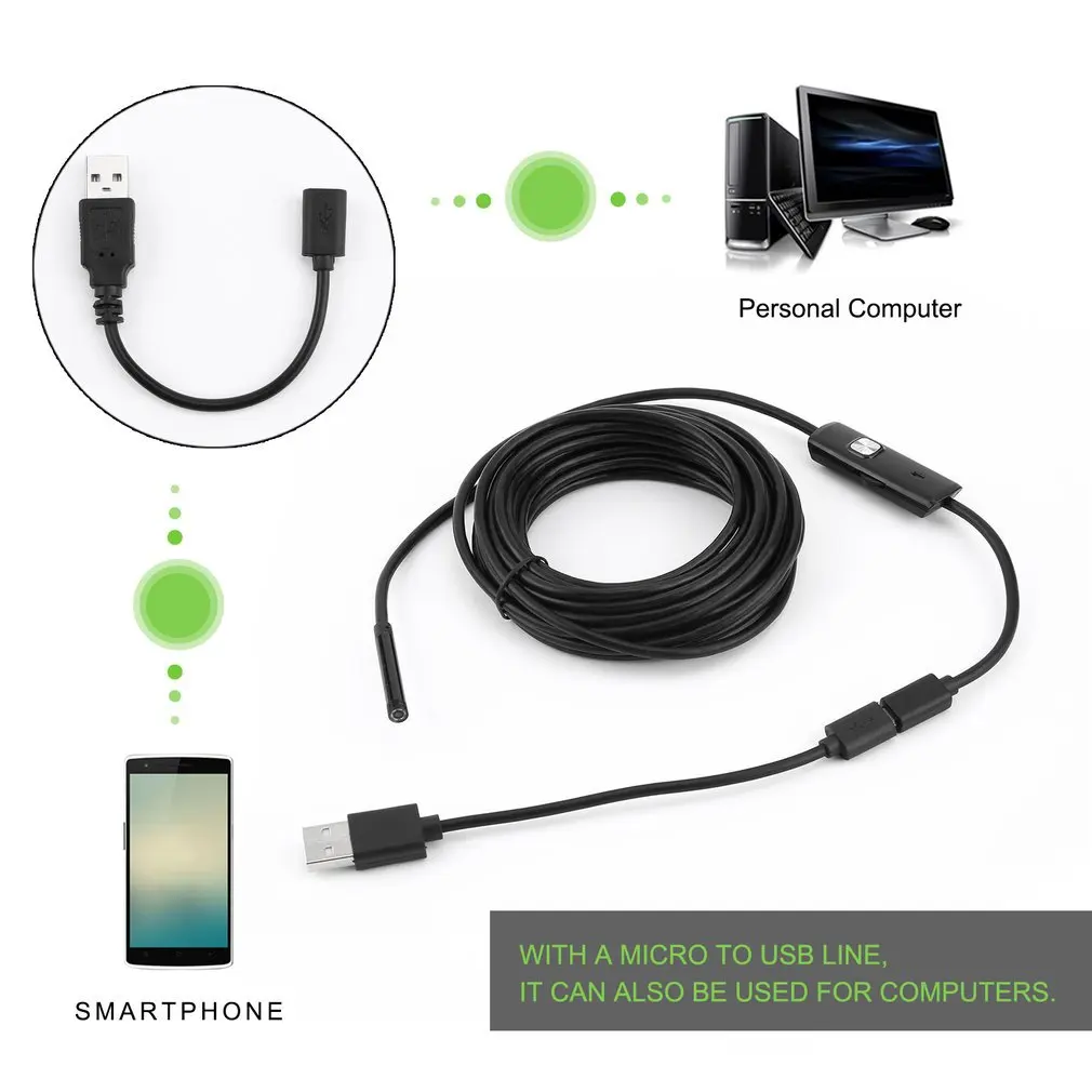 

2022 Endoscope Camera With 6 LED 5.5mm Lens 5M Cable USB Endoscope For Phone Inspection Borescope Camera Waterproof Endoscope