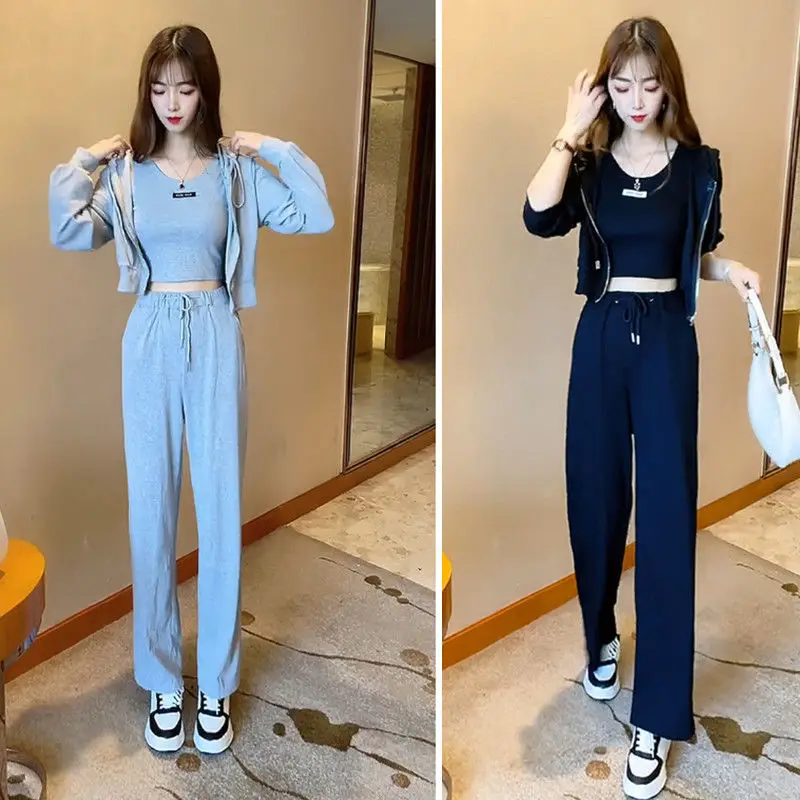 

Tracksuit Women Autumn Leisure Sports Suit Korean Fashion Loose Hooded Drawstring Sweatshirts Three-Piece Sets Sportswear E210