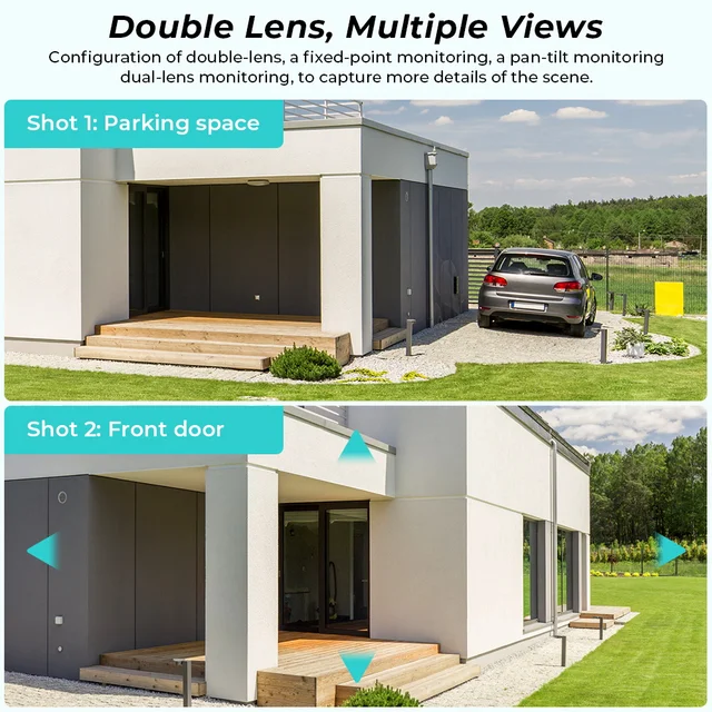 8MP 4K IP Camera Dual Lens Dual Screen PTZ Wifi Camera Outdoor Waterproof Security Video Surveillance Camera Police Light Alarm 4