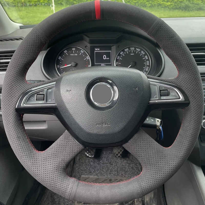 

Чехол рулевого колеса автомобиля рукоделие, черная замша для Skoda Citigo 2013 Fabia 2013 Rapid 2012-2013 Octavia