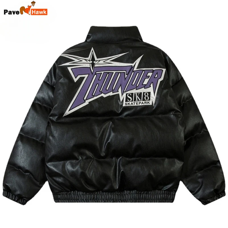 

Парка Мужская/женская зимняя кожаная, пуховик с подкладкой, уличная одежда в стиле хип-хоп, утепленная теплая верхняя одежда большого размера с надписью и вышивкой