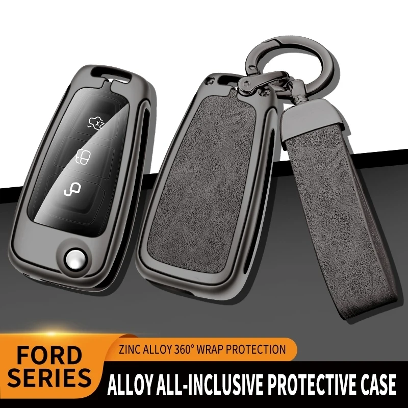 

New Zinc Alloy+Leather+TPU Car Key Bag Key Chain For Ford Focus 3 4 ST Kuga Tourneo Transit 2013 2015 Accessories