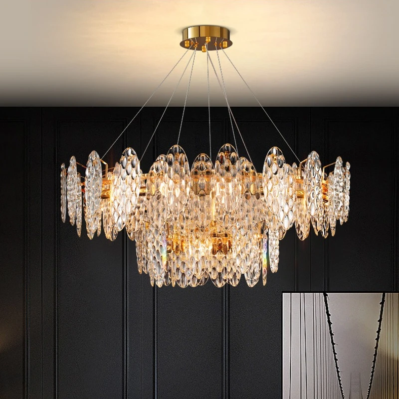 

Chandeliers Iron Luxury Crystal LED Bedroomlamp For Living Dinning Study Room Bright Round Decor Loft Lighting Suspension Lights