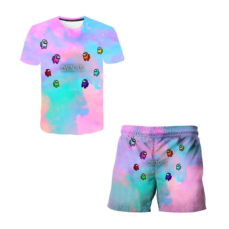 

2pcs Baby Boys Girls Among Us Impostor Outfits Sets Summer Fashion Short Sleeve Kids T-shirt + Shorts Among Us Impostor Clothing