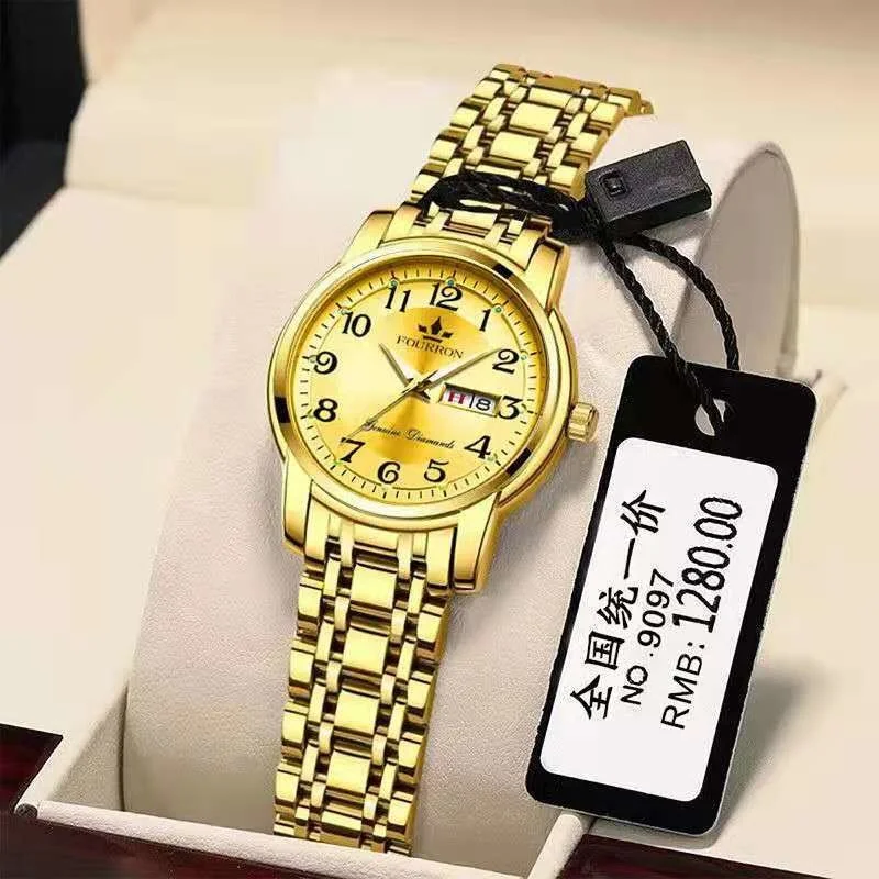 

2022 Japan Quartz Women Watches Luxury Brand Stainless Steel Waterproof Luminous Diamond Scales Dual Calendar Clocks F002