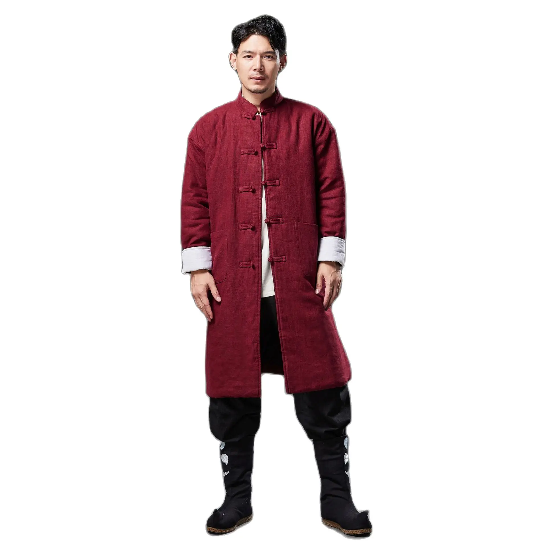 Men'sTang Suit Top Cotton Linen  Stand Collar Outfit Traditional Chinese Ethnic Clothing Spring Autumn Hanfu Oriental Costume