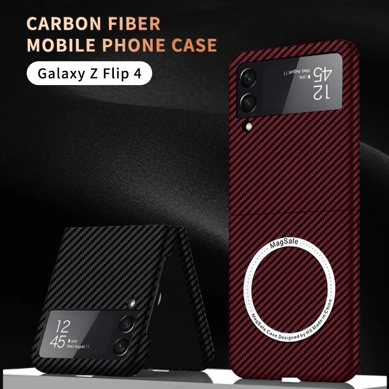 

Luxury Ultra-thin Carbon Fiber Case For Samsung Galaxy Z FLIP 4 Magnetic Magsafe Wireless Charging Shockproof Cover Case Coque