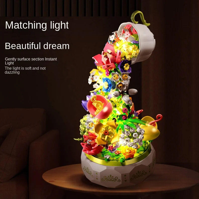 

Romantic lighting flower music Box Building Blocks Building Blocks toys DIY holiday girlfriend Christmas gift birthday gift