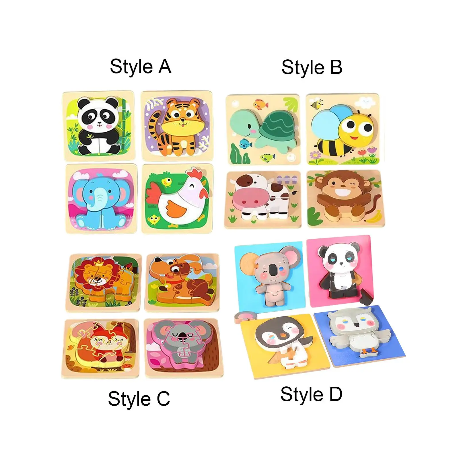 

4x Wooden Animal Puzzles Animal Recognition Montessori for Toddlers