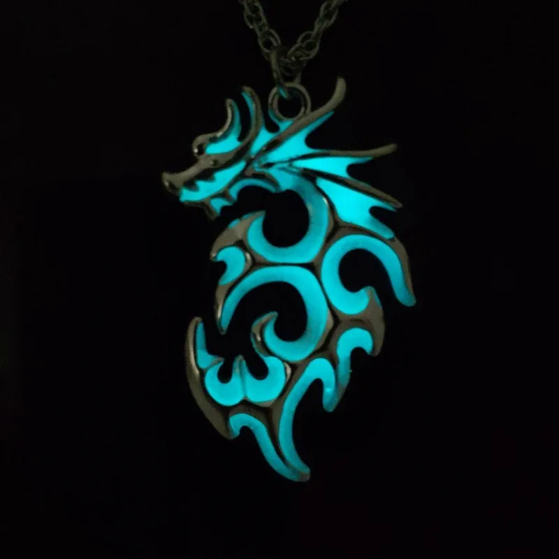 

New products in 2020 retro luminous necklace flame Dragon Necklace men's metal Animal Pendant glows at night