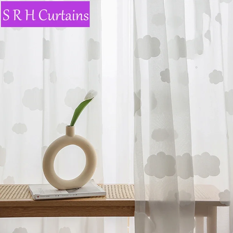 Прозрачные тюлевые шторы с вышивкой в скандинавском стиле белыми облаками для