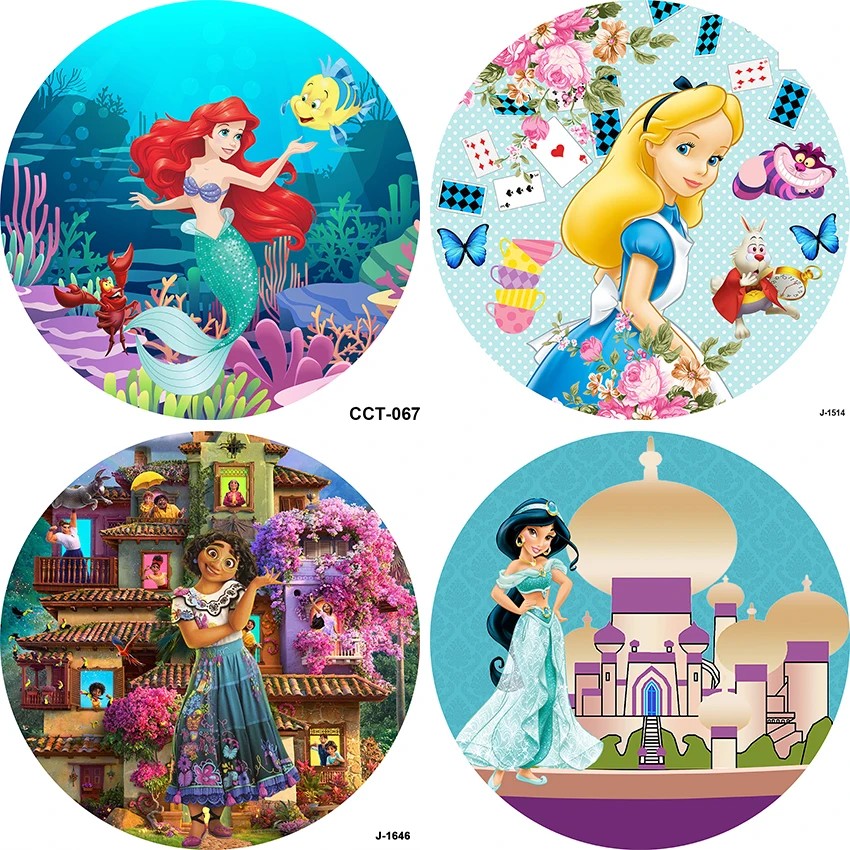 

Disney Princess Party Background Decors Round Shape Customized Backdrop Children's Birthday Decoration Photozone Wall Wedding