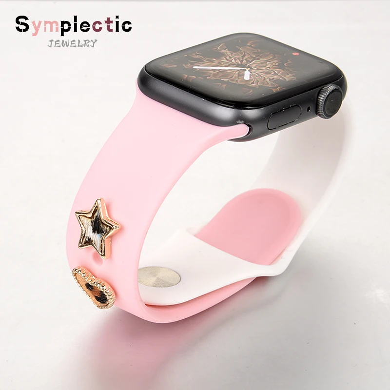 Metal Decorative Charms For Apple Watch Series 7 Accessories  Strap 40/42/44mm Bracelet Moon Flowers Love for iwatch Sport Strap