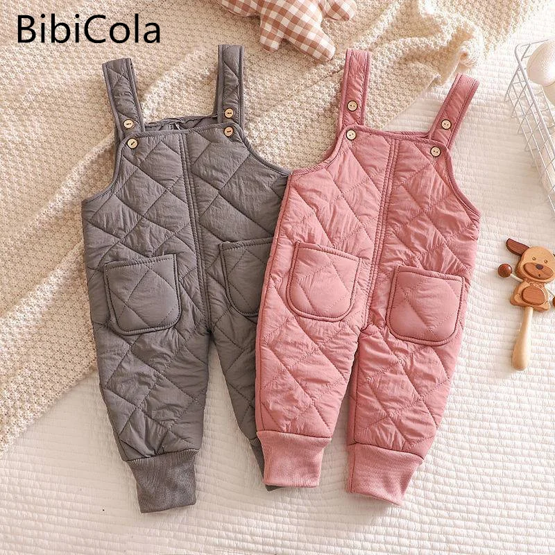 

Winter Baby Down Cotton Overalls Toddler Quilted Warmth Girls Outer Wear Boys Autumn Baby Padded Trousers Overalls for Kids 0-3Y