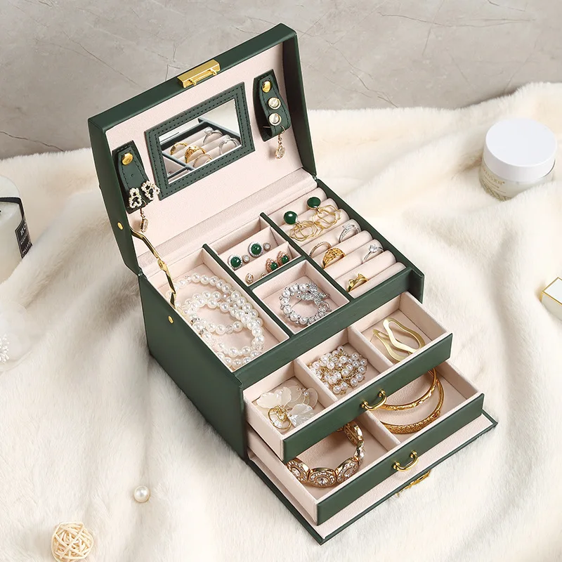 Ailodo Jewelry Box Organizer Display Travel Case Portable Leather Jewelry Storage Box Necklace Earrings Rings Holder Casket Gift