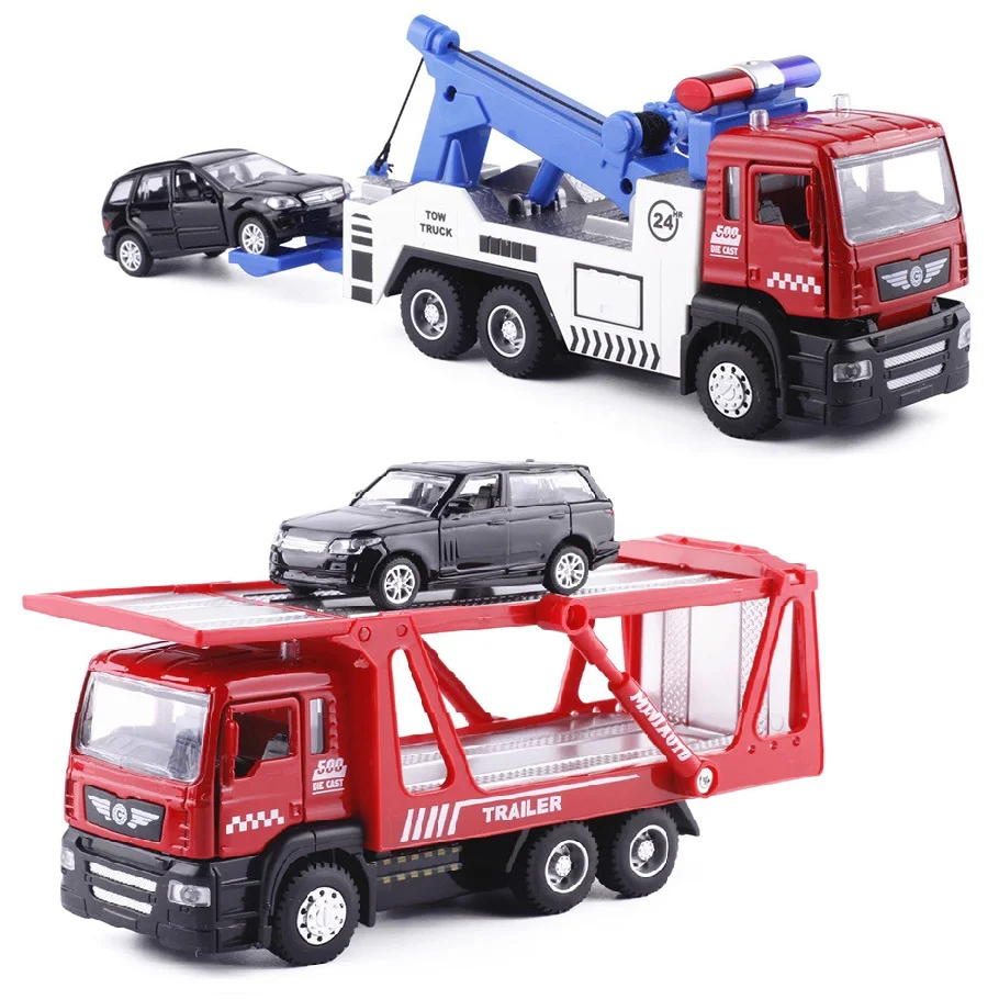 Toys Tow Truck Set & Rescue Trailer Alloy Car (1-Truck Plus 1-Smaller Car) 5009-1/ 50010-1 Transport Trailers City Vehicles