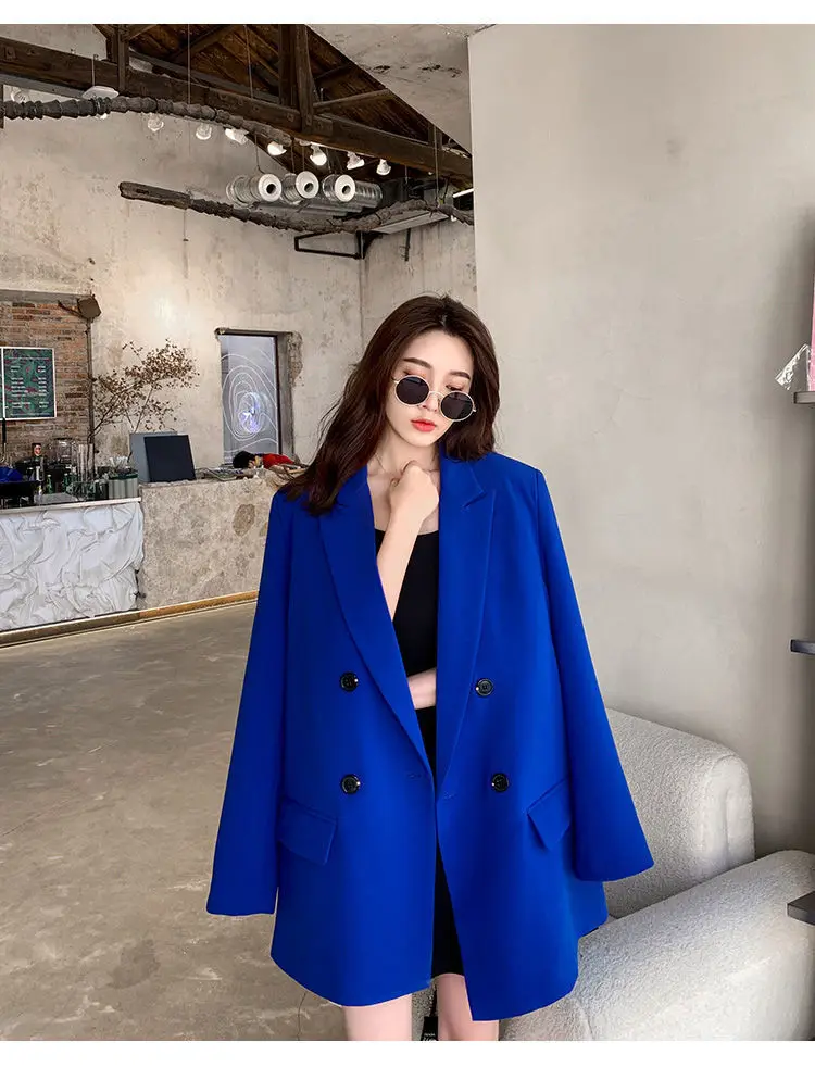 

Женский синий Блейзер, Осенний офисный женский черный костюм, куртка