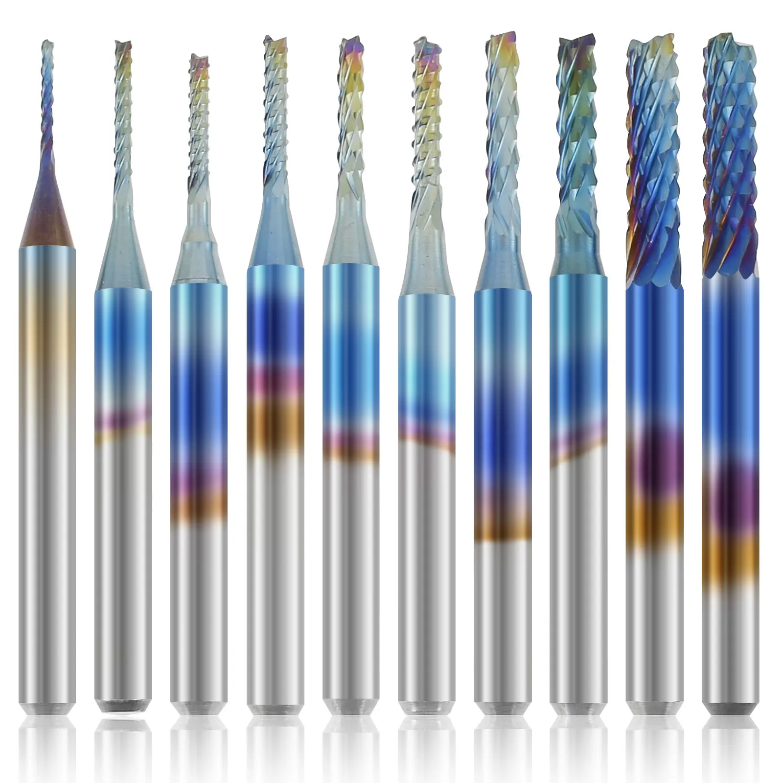 

10Pcs End Mill Bits Set Carbide 0.8-3.175MM Milling Cutter Set Sharp Wear Resistant Router Bit Set Woodworking Tool for Hardwood