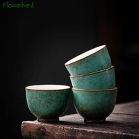 retro green flower glaze ceramic tea cup teaware kung fu tea set small master cup coarse pottery teacup chinese tea set cup
