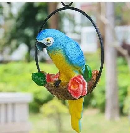 Pastoral garden iron ring simulation bird model resin crafts iron ring parrot pendant Garden Garden Tree Pendant gardening