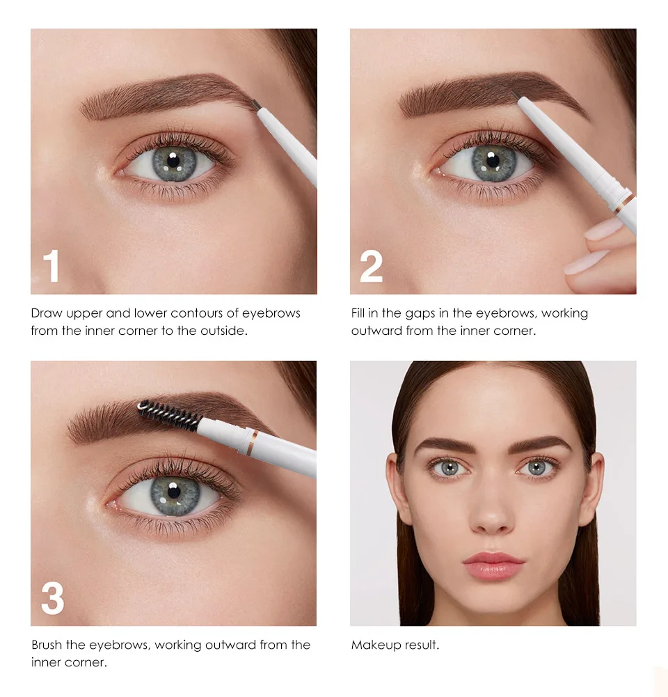 

O.TWO.O New 1PC 4Colors Long Lasting Double Ended Eyebrow Pencil Waterproof Not Dizzy Extremely Fine Rotatable EyebrowPen TSLM2
