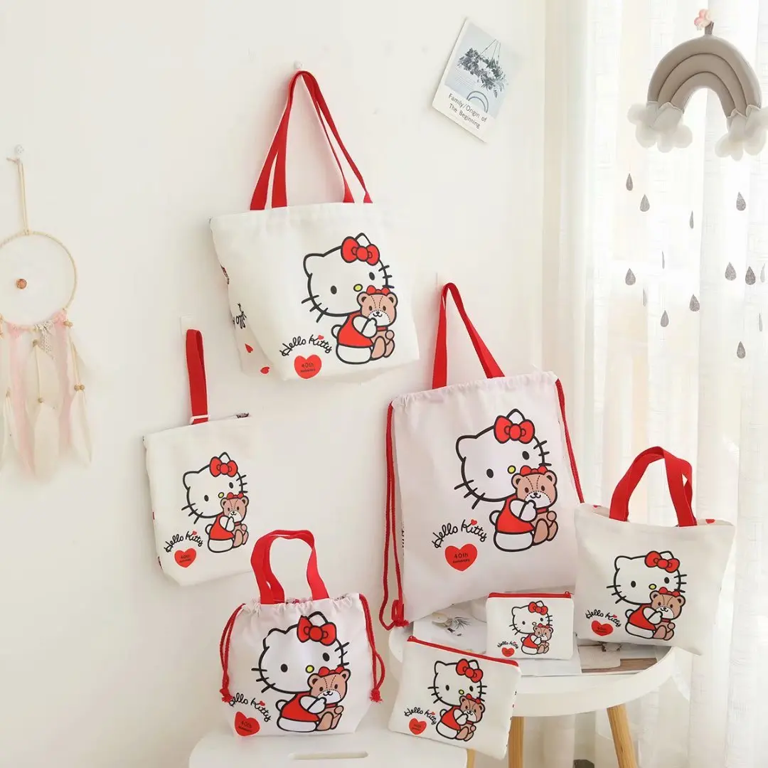

Сумочка Hello Kitty, симпатичная мультяшная Холщовая Сумка для покупок Sanrio, сумка через плечо, сумка бэнто, сумка, японская косметичка, сумка для ...