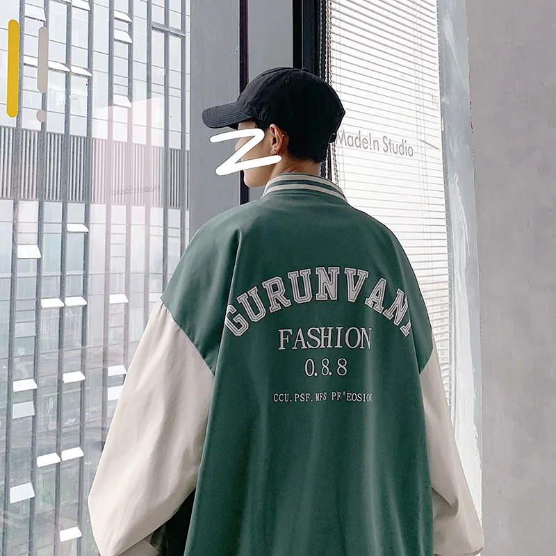 

Spring Jackets Men Windbreaker Patchwork Autumn Loose Casual Jacket Couple Thin Jacket Loose Large Size Zipper Coat