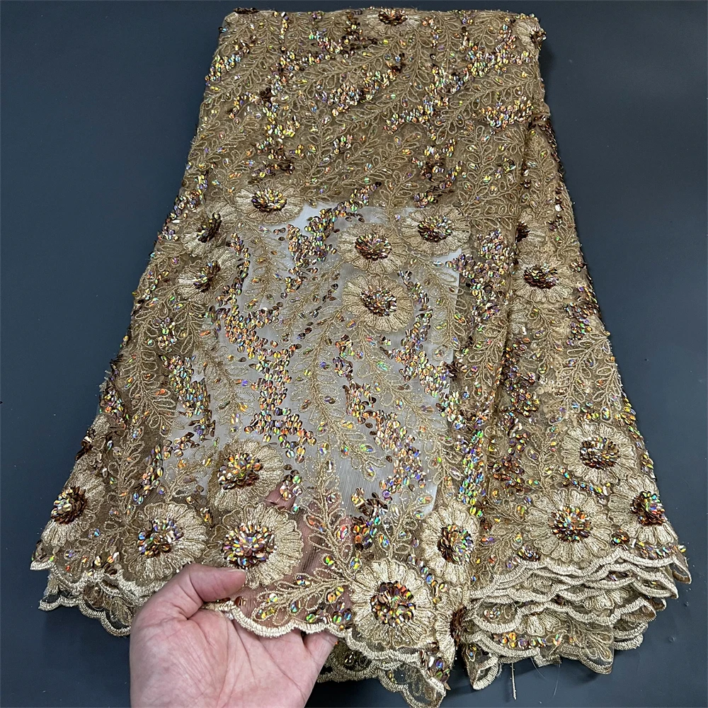 2023, африканская нигерийская Высококачественная новейшая Тюлевая кружевная ткань с вышивкой, аксессуары для шитья, гипюровые блестки, 5 ярдов