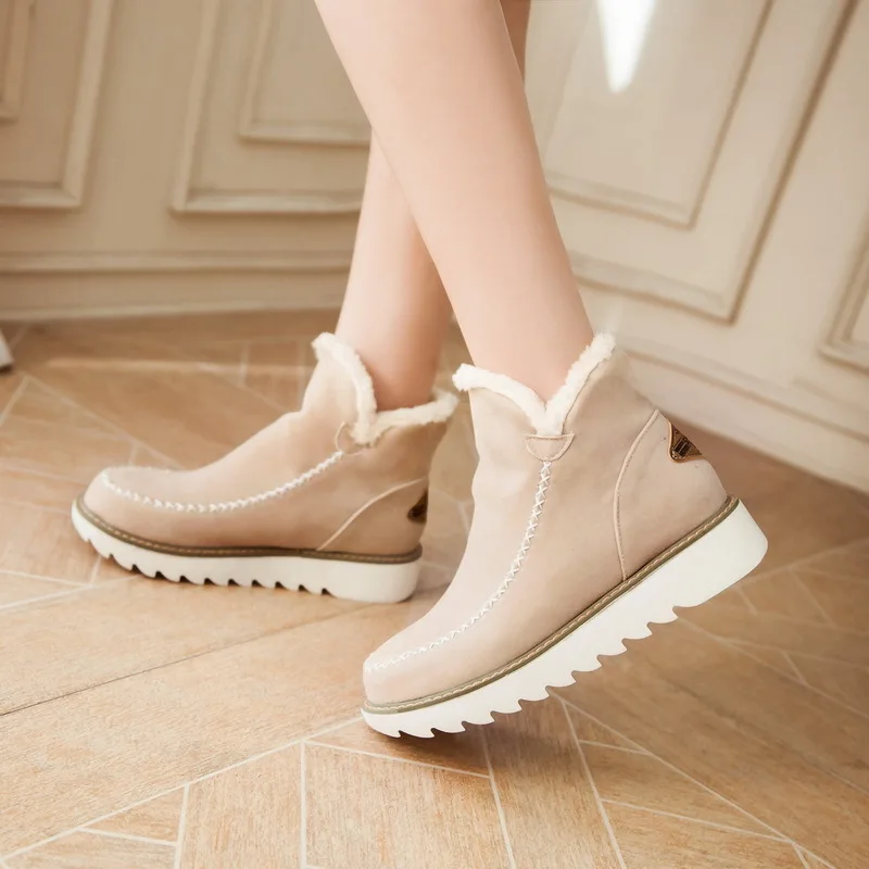 

Warm Fur Women Snow Boots Flat Platform Winter Shoes Flock Ankle Boots Female Fashion Non-Slip Basic Snow Casual Shoes fgb