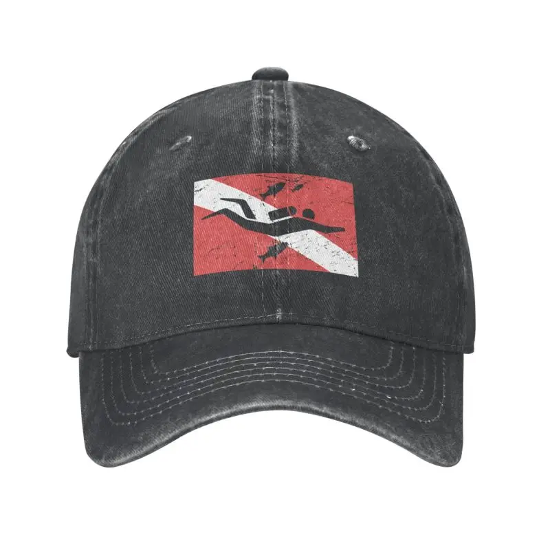 

New Punk Unisex Cotton Vintage Scuba Diver Flag Baseball Cap Adult Dive Diving Lover Adjustable Dad Hat Men Women Outdoor