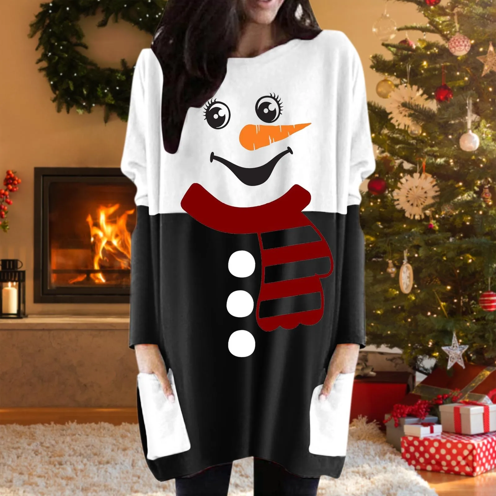 

Женская куртка с вышивкой, Женская рождественская толстовка с круглым вырезом, платье-рубашка с длинным рукавом и принтом, Модные свитшоты ...