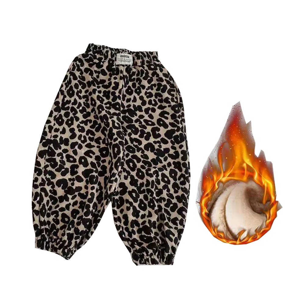 Boy's Girls Velvet Warm Pant Kids Casual Corduroy Leopard Pants Children's Lantern Trousers Loose Clothing for Autumn Winter