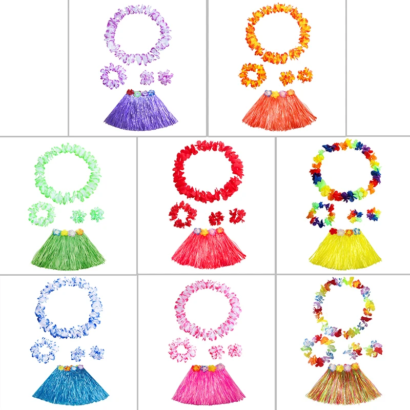 

1 Set Kids/Girls Hawaiian Luau Grass Hula Hawaiian Style Suit Flower Skirt For Parties Balls Festivals And Carnivals Supplies