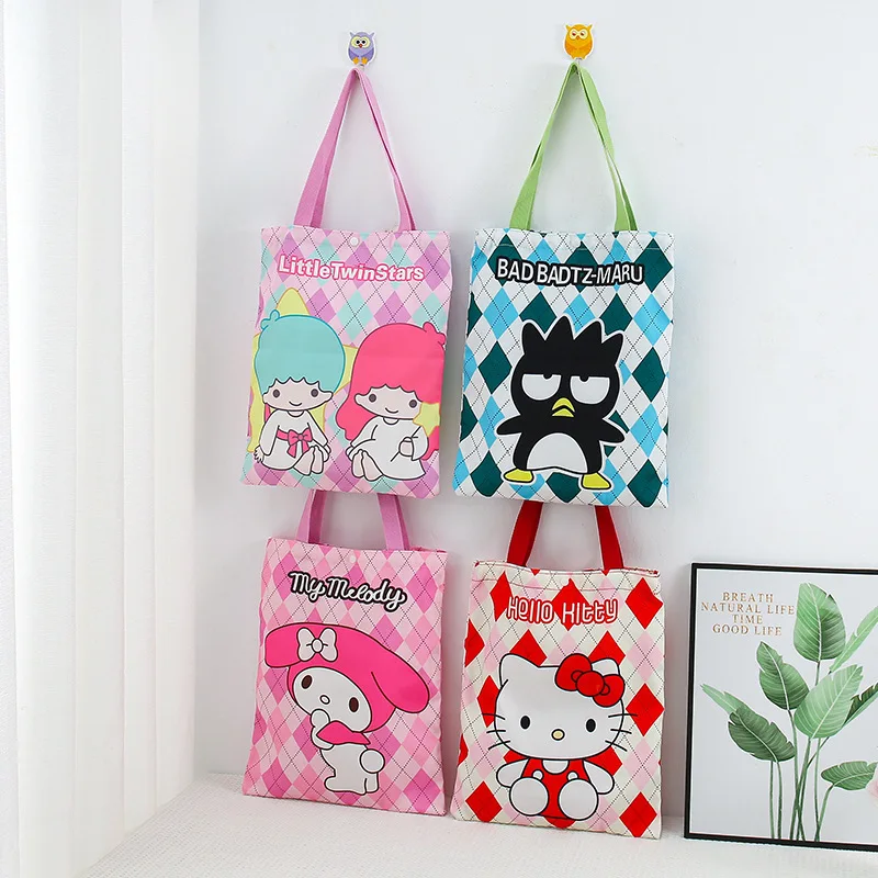 

Kawaii Sanrio Hello Kitty Canvas Handbag Anime My Melody Kuromi Womens Shoulder Bag Tote Bags Eco Reusable Shopper Bag Lunch Bag