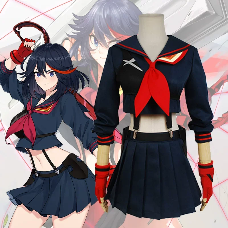 Фото Костюм для косплея Рюко Матой из аниме Kill la Kill, униформа Гоку, школьный наряд для девочек, красный матросский воротник, пояс, ботинки для женщин, на Хэллоуин №1