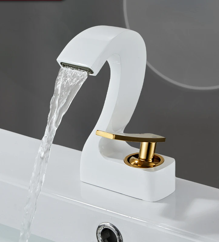 

Bathroom Washbasin Faucet Bathroom Cabinet Basin White Hot and Cold Copper Waterfall Wash Basin Bathroom