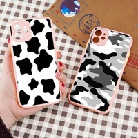 white black cow black white grid phone case for iphone 13 12 11 mini pro xr xs max 7 8 plus x matte transparent pink back cover